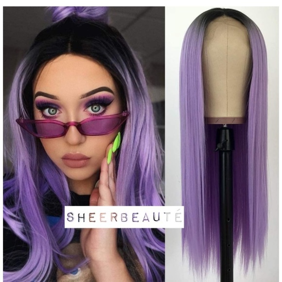13x4 inches Long Straight Purple Lace Front Wig